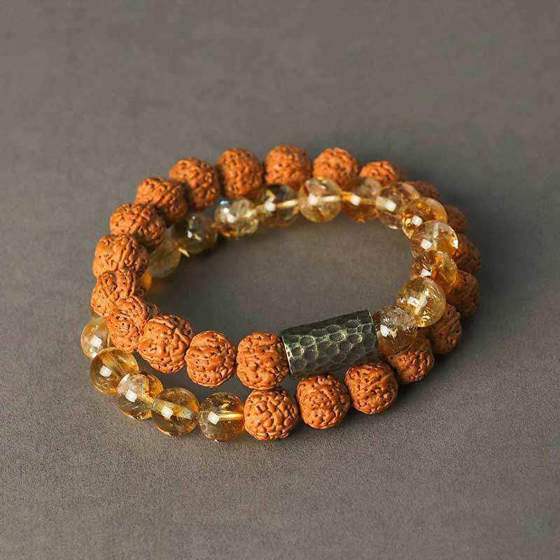 Braccialetto a doppio giro con protezione dei semi di Bodhi, citrino, sandalo e Buddha Stones