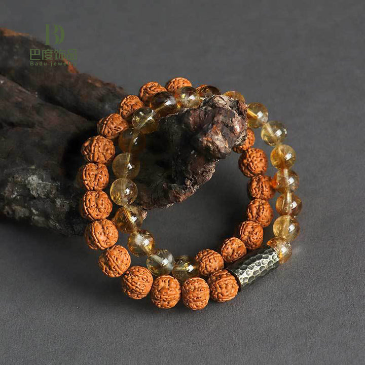 Braccialetto a doppio giro con protezione dei semi di Bodhi, citrino, sandalo e Buddha Stones