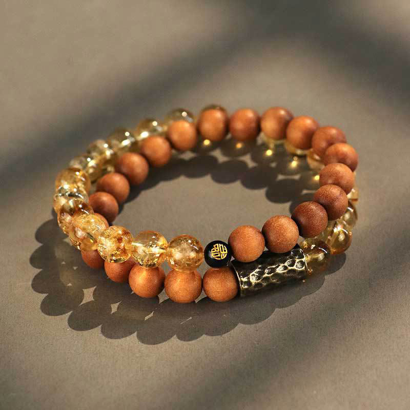 Braccialetto a doppio giro con protezione dei semi di Bodhi, citrino, sandalo e Buddha Stones