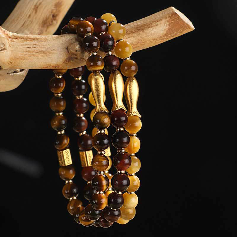 Braccialetto Buddha Stones Tiger Eye Koi Fish Coraggio