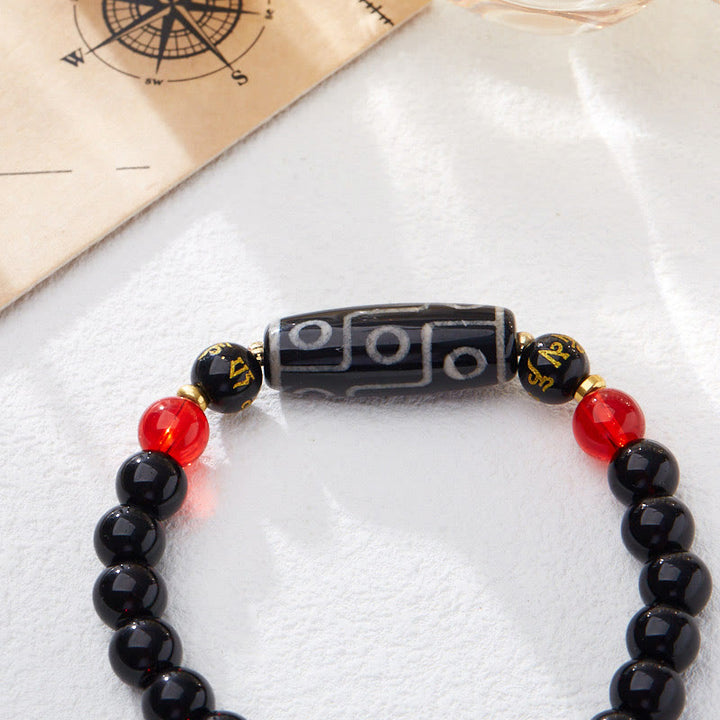 Buddha Stones Tibetano Perline Dzi a nove occhi Onice nero Sei parole vere Braccialetto di protezione della ricchezza