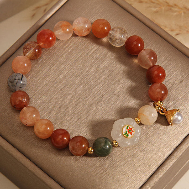 Braccialetto della fortuna di perle di giada bianca di Hetian di cristallo naturale di Fu Lu Shou Buddha Stones