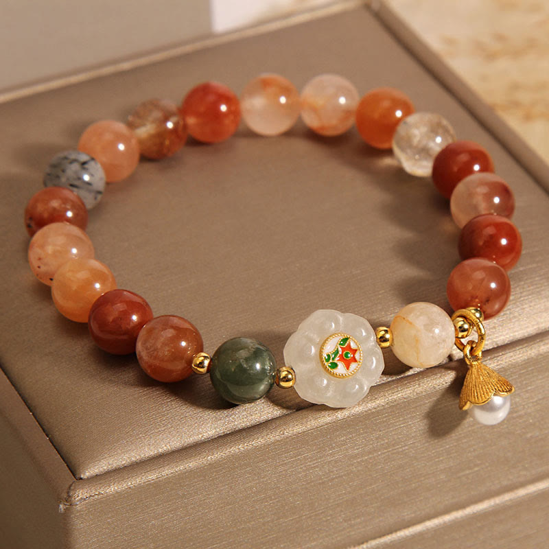 Braccialetto della fortuna di perle di giada bianca di Hetian di cristallo naturale di Fu Lu Shou Buddha Stones