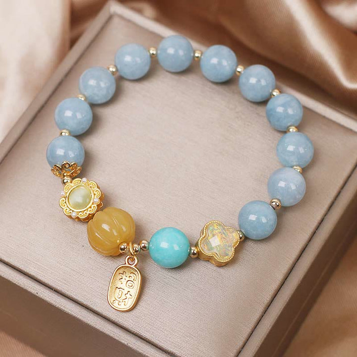 Bracciale Buddha Stones Aquamarine Pumpkin Pearl Wealth Protection
