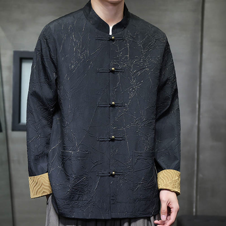 Buddha Stones Tang Suit Casual Frog-bottoni Manica Lunga Nylon Giacca Camicia Uomo Abbigliamento - image 4