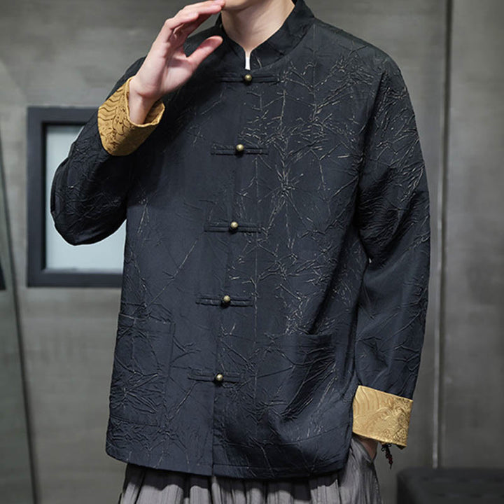 Buddha Stones Tang Suit Casual Frog-bottoni Manica Lunga Nylon Giacca Camicia Uomo Abbigliamento - image 3