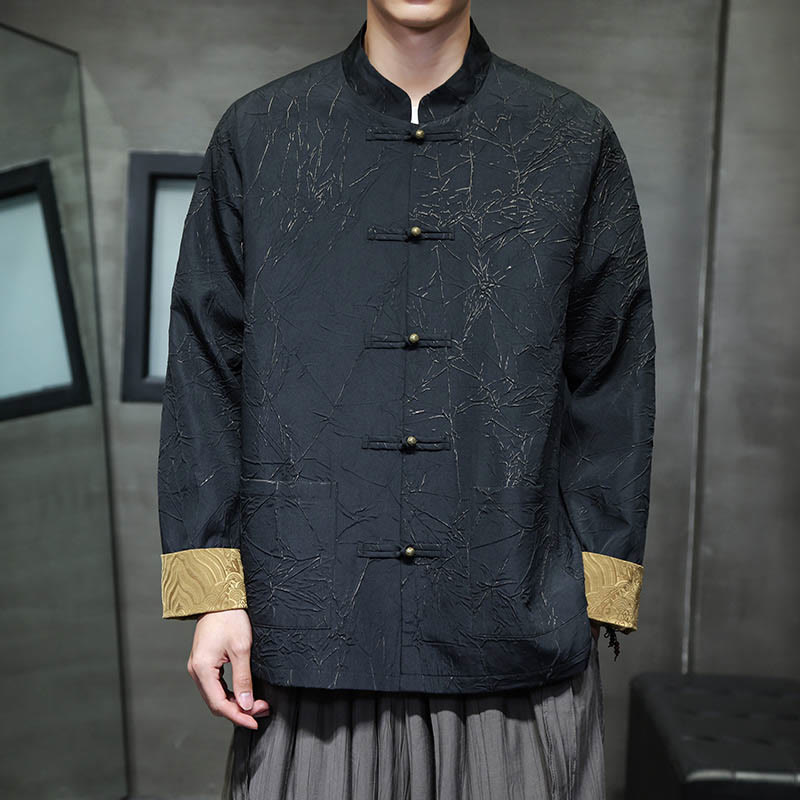 Buddha Stones Tang Suit Casual Frog-bottoni Manica Lunga Nylon Giacca Camicia Uomo Abbigliamento - image 2