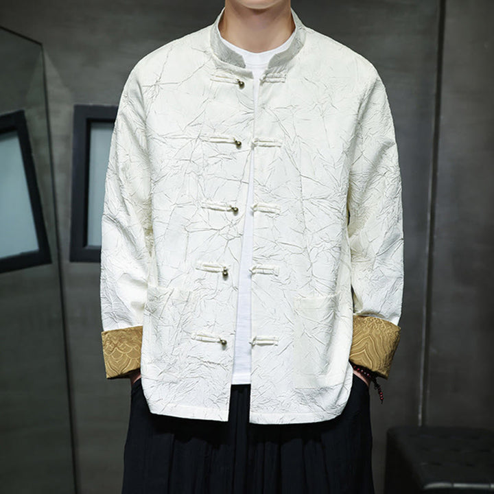Buddha Stones Tang Suit Casual Frog-bottoni Manica Lunga Nylon Giacca Camicia Uomo Abbigliamento - image 13