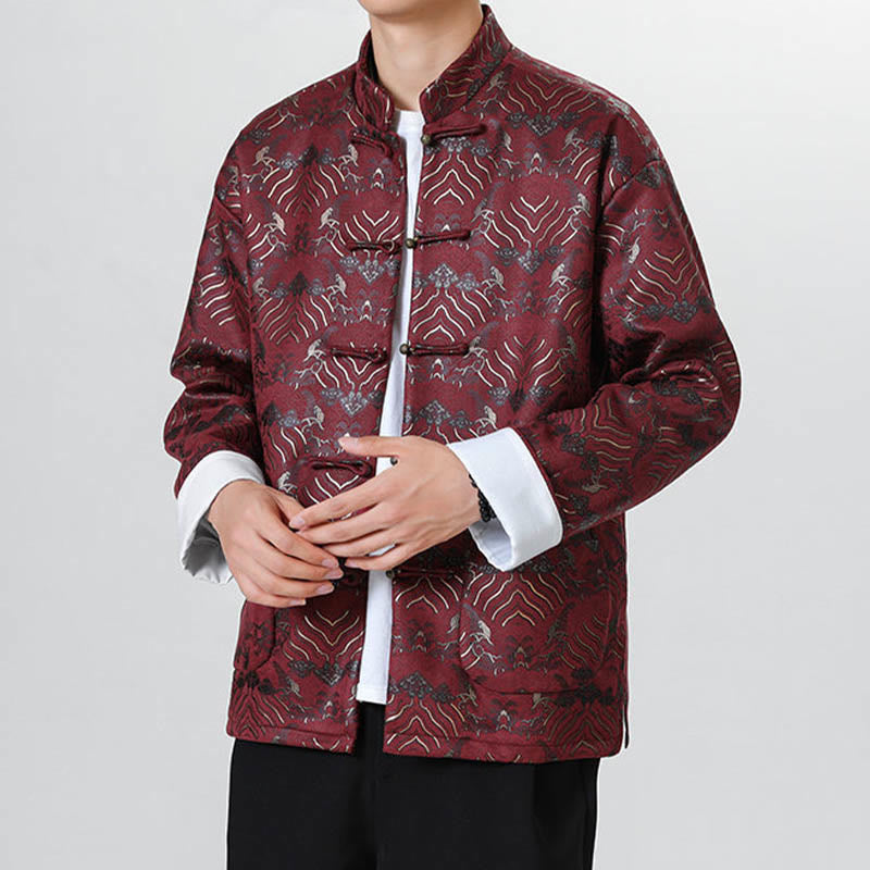 Buddha Stones Frog-Button Cinese Tang Suit Forma d'onda Camicia lunga Uomo Giacca Abbigliamento - image 8
