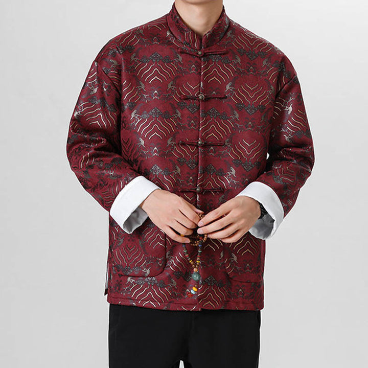 Buddha Stones Frog-Button Cinese Tang Suit Forma d'onda Camicia lunga Uomo Giacca Abbigliamento - image 7