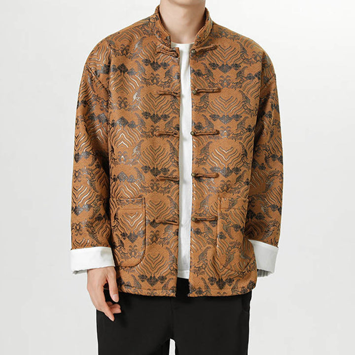 Buddha Stones Frog-Button Cinese Tang Suit Forma d'onda Camicia lunga Uomo Giacca Abbigliamento - image 21