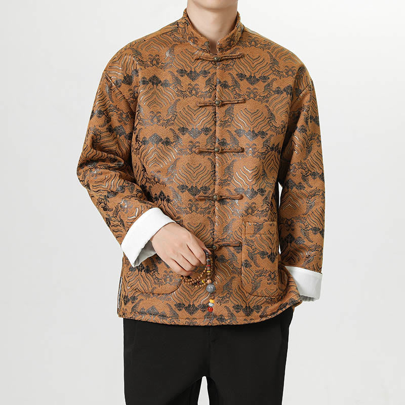 Buddha Stones Frog-Button Cinese Tang Suit Forma d'onda Camicia lunga Uomo Giacca Abbigliamento - image 22