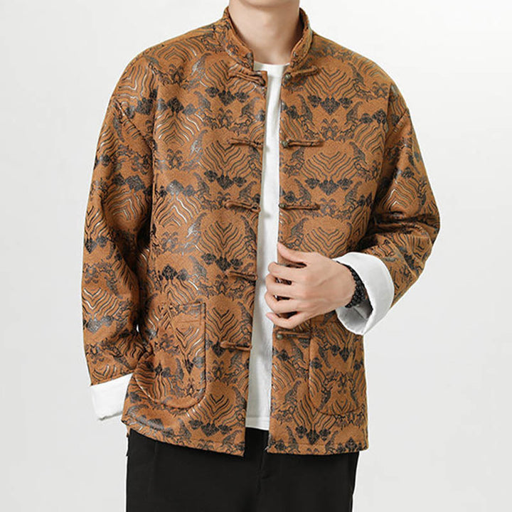 Buddha Stones Frog-Button Cinese Tang Suit Forma d'onda Camicia lunga Uomo Giacca Abbigliamento - Perù - US/UK/AU46, EU56 (5XL) - image 18