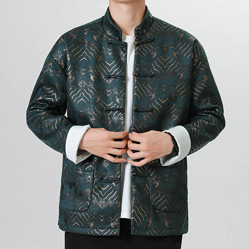 Buddha Stones Frog-Button Cinese Tang Suit Forma d'onda Camicia lunga Uomo Giacca Abbigliamento - image 17