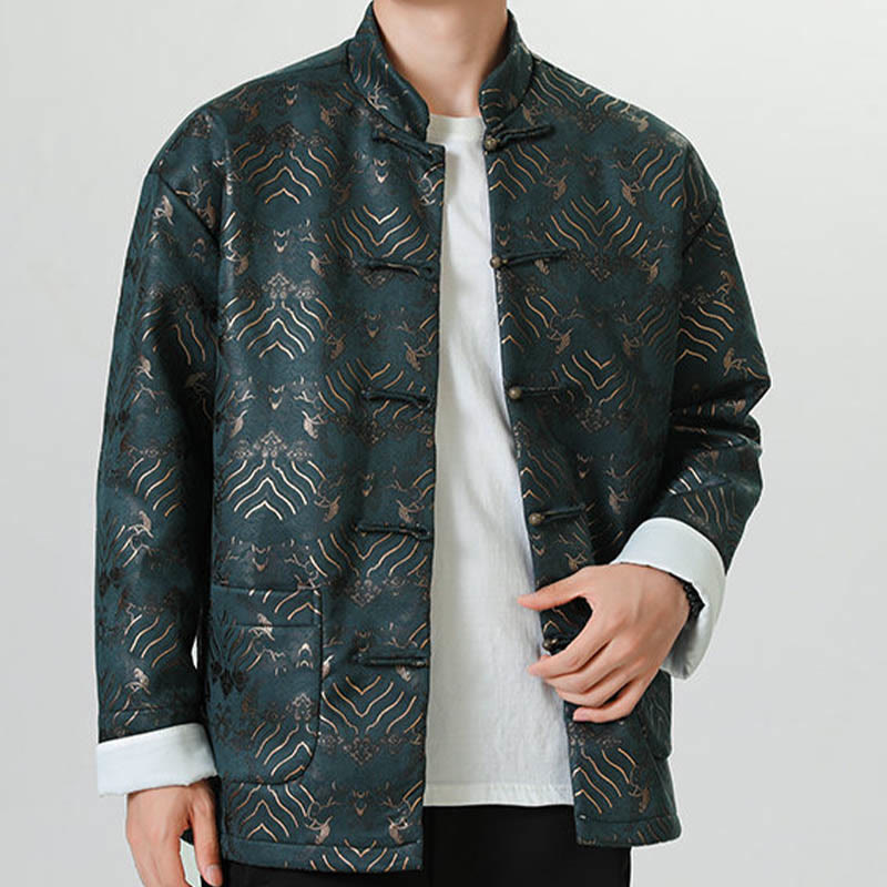 Buddha Stones Frog-Button Cinese Tang Suit Forma d'onda Camicia lunga Uomo Giacca Abbigliamento - image 14