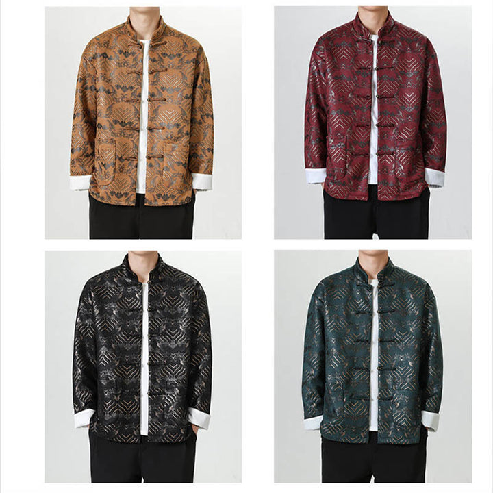 Buddha Stones Frog-Button Cinese Tang Suit Forma d'onda Camicia lunga Uomo Giacca Abbigliamento - image 28