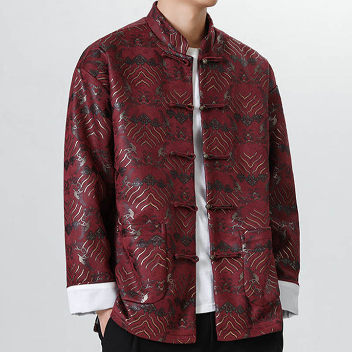 Buddha Stones Frog-Button Cinese Tang Suit Forma d'onda Camicia lunga Uomo Giacca Abbigliamento - image 10