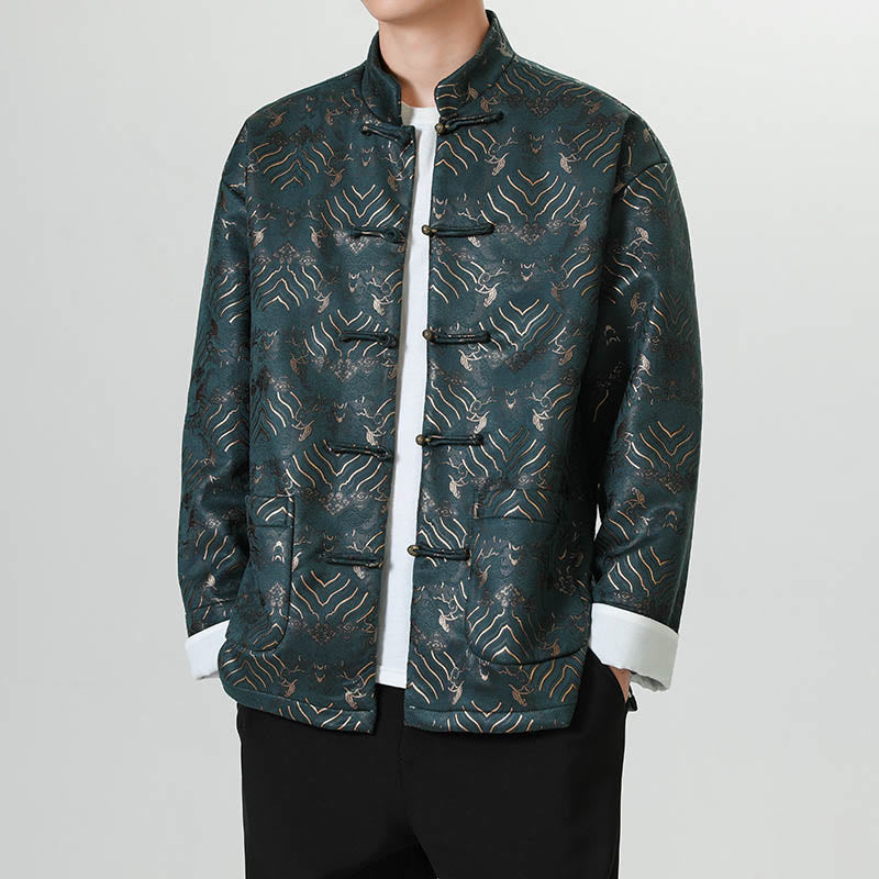 Buddha Stones Frog-Button Cinese Tang Suit Forma d'onda Camicia lunga Uomo Giacca Abbigliamento - image 16