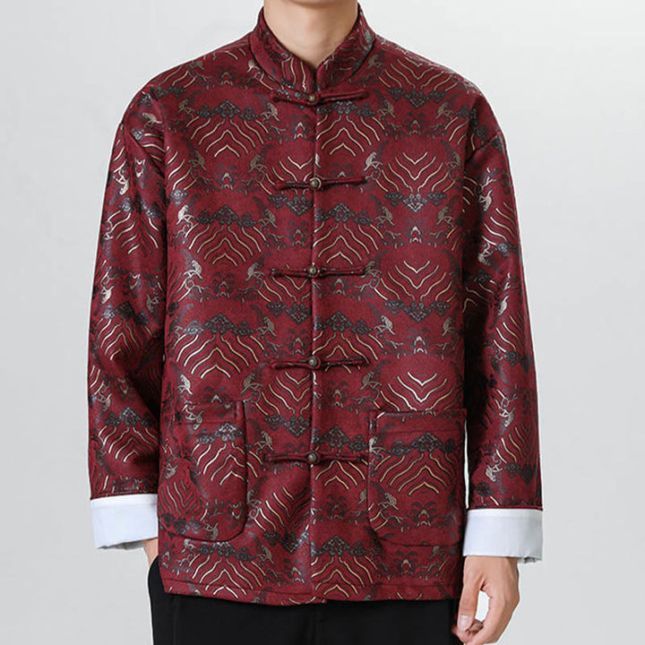 Buddha Stones Frog-Button Cinese Tang Suit Forma d'onda Camicia lunga Uomo Giacca Abbigliamento - image 11