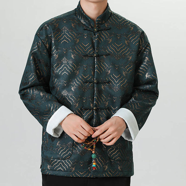 Buddha Stones Frog-Button Cinese Tang Suit Forma d'onda Camicia lunga Uomo Giacca Abbigliamento - image 13