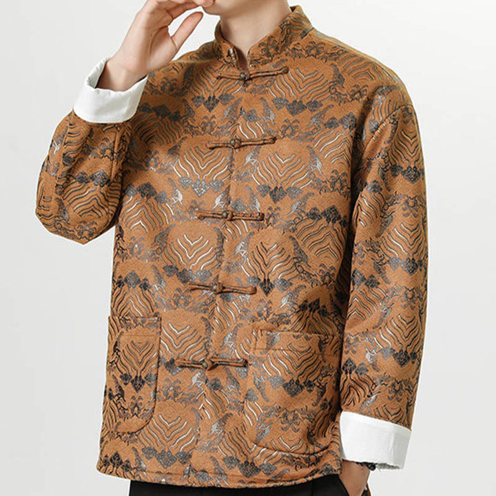 Buddha Stones Frog-Button Cinese Tang Suit Forma d'onda Camicia lunga Uomo Giacca Abbigliamento - image 23