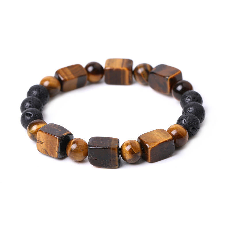 Braccialetto di supporto in pietra lavica con vari cristalli Buddha Stones