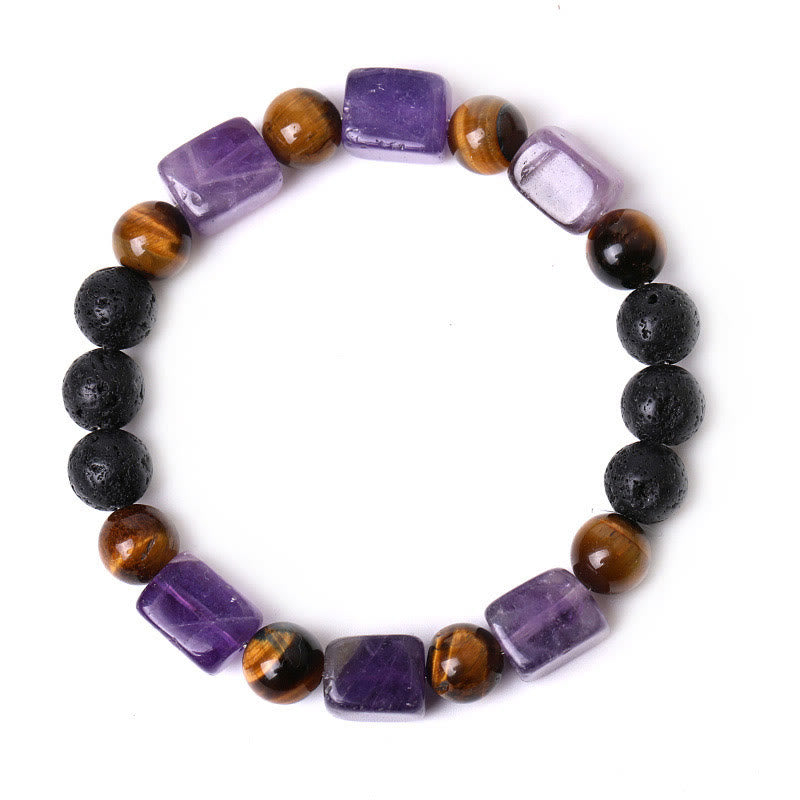 Braccialetto di supporto in pietra lavica con vari cristalli Buddha Stones