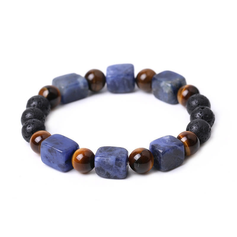 Braccialetto di supporto in pietra lavica con vari cristalli Buddha Stones