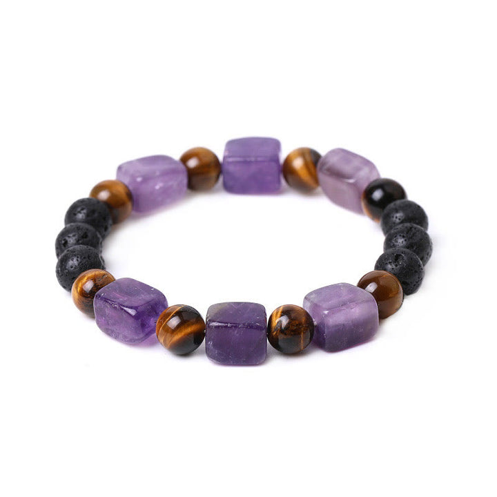 Braccialetto di supporto in pietra lavica con vari cristalli Buddha Stones