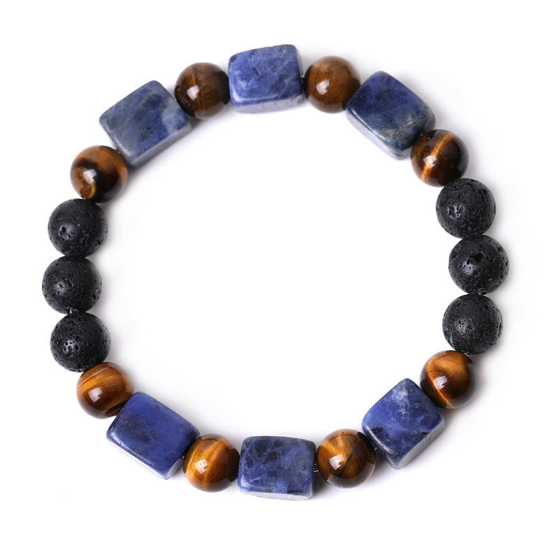 Braccialetto di supporto in pietra lavica con vari cristalli Buddha Stones