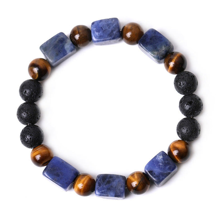 Braccialetto di supporto in pietra lavica con vari cristalli Buddha Stones