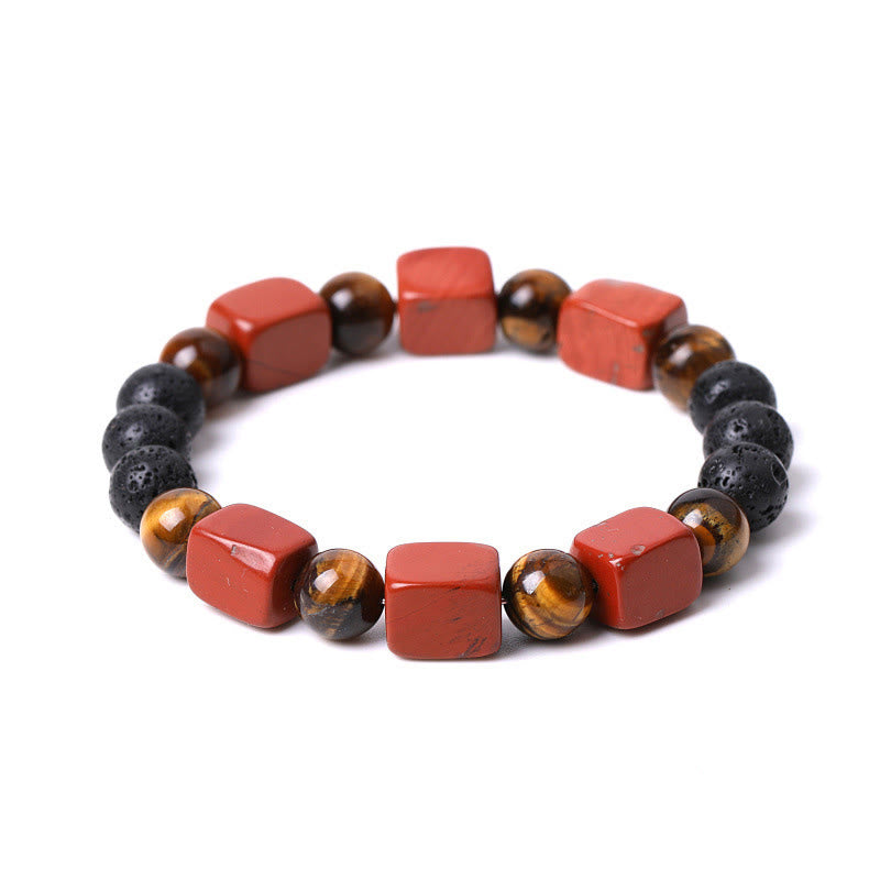 Braccialetto di supporto in pietra lavica con vari cristalli Buddha Stones