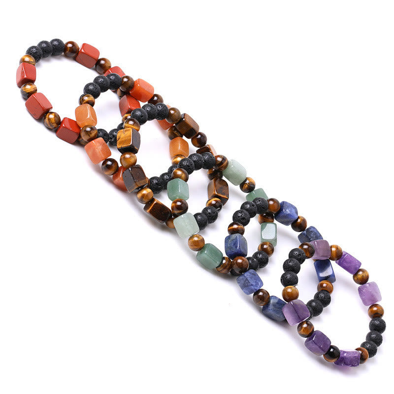 Braccialetto di supporto in pietra lavica con vari cristalli Buddha Stones