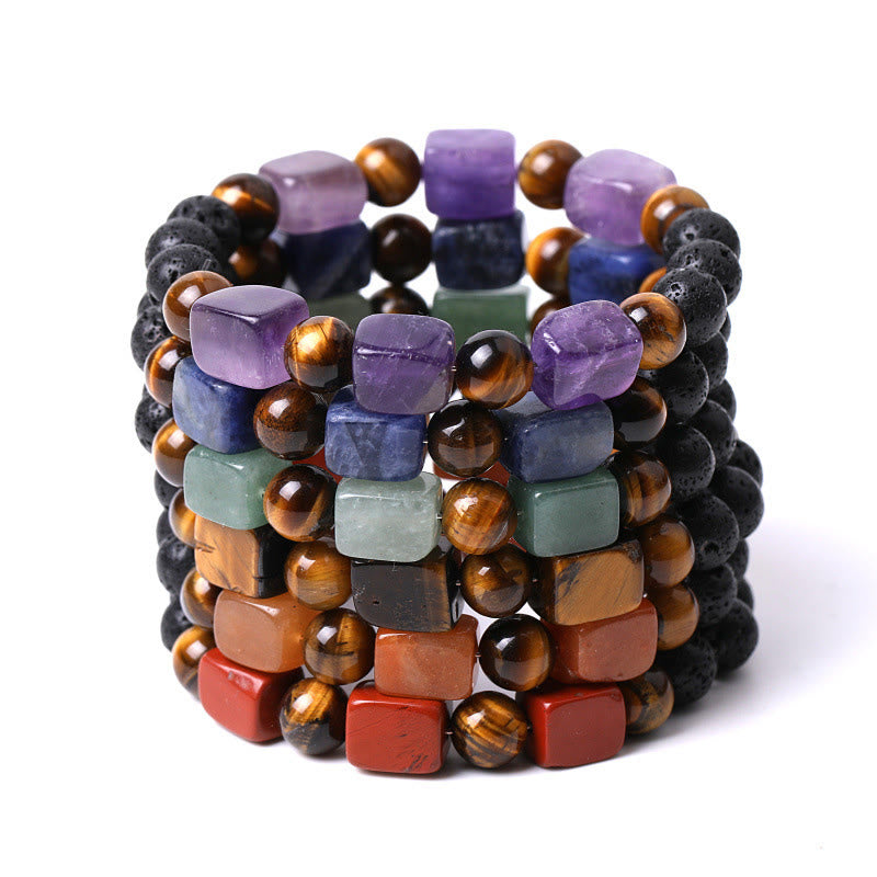 Braccialetto di supporto in pietra lavica con vari cristalli Buddha Stones