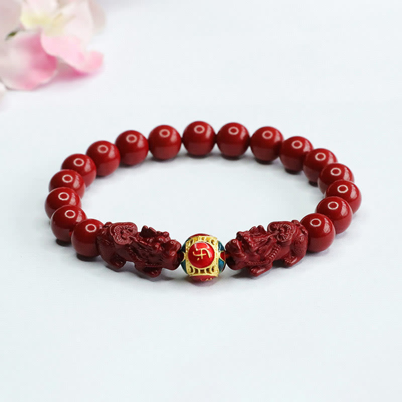 Braccialetto Buddha Stones Cinnabar Double PIXIU Keep Away Evil Spirits - Cinnabar Double PIXIU (circonferenza del polso: 14-16 cm) - 8 millimetri - image 0