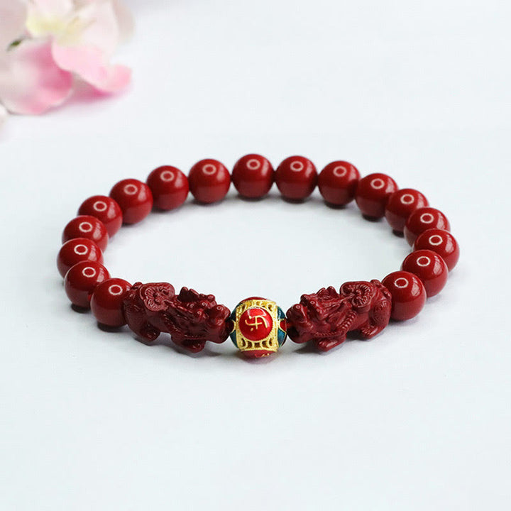 Braccialetto Buddha Stones Cinnabar Double PIXIU Keep Away Evil Spirits - Cinnabar Double PIXIU (circonferenza del polso: 14-16 cm) - 8 millimetri - image 0