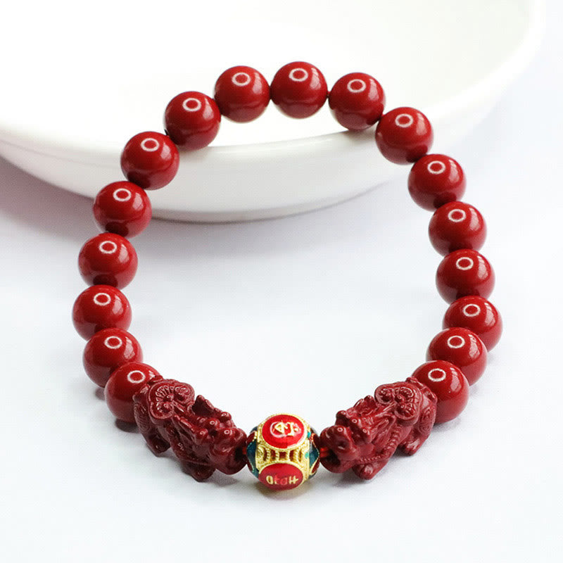Braccialetto Buddha Stones Cinnabar Double PIXIU Keep Away Evil Spirits - image 1
