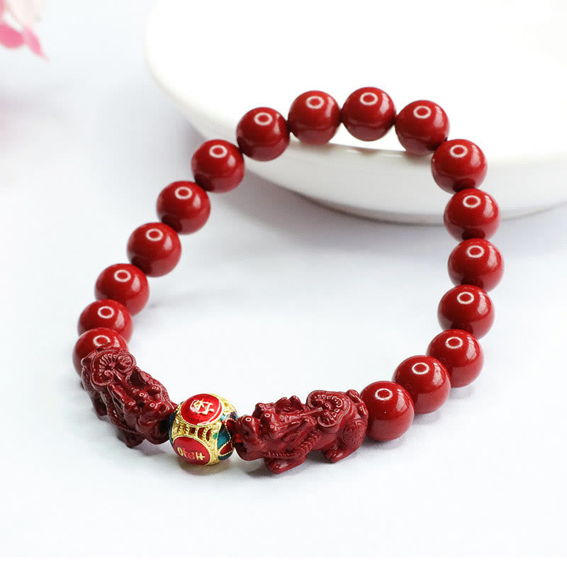 Braccialetto Buddha Stones Cinnabar Double PIXIU Keep Away Evil Spirits - image 3