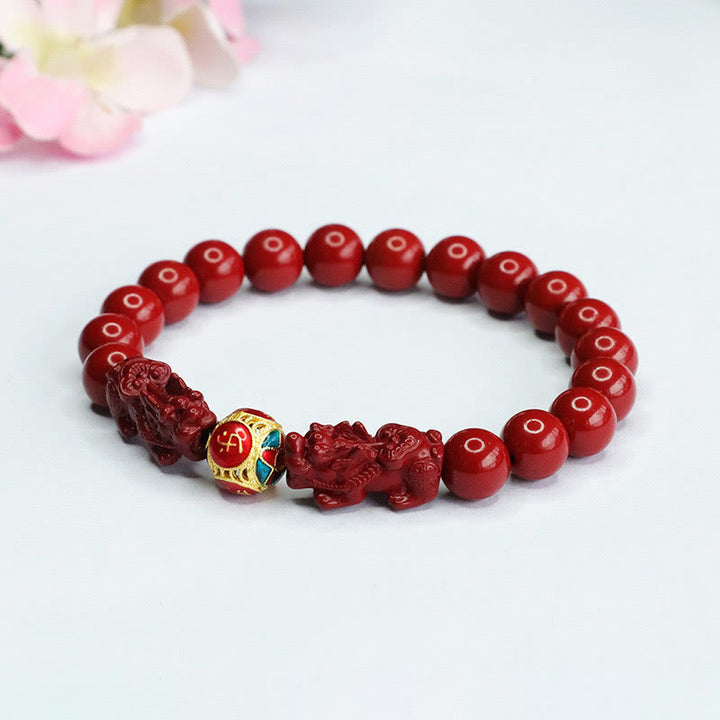 Braccialetto Buddha Stones Cinnabar Double PIXIU Keep Away Evil Spirits - image 4