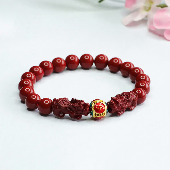 Braccialetto Buddha Stones Cinnabar Double PIXIU Keep Away Evil Spirits - image 7