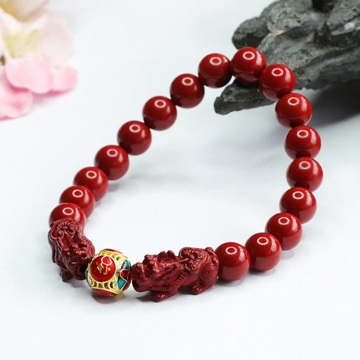 Braccialetto Buddha Stones Cinnabar Double PIXIU Keep Away Evil Spirits - image 9