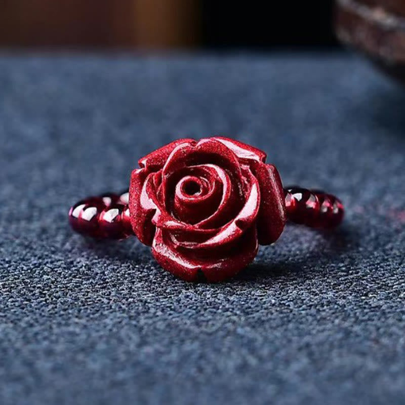 Anello di concentrazione con perle di granato rosa e cinabro Buddha Stones