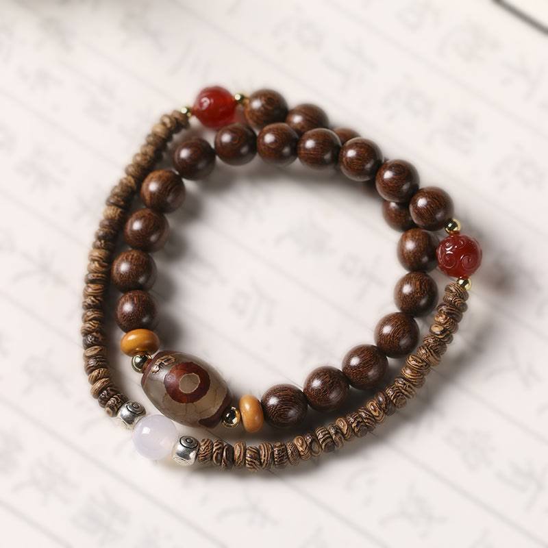Braccialetto doppio giro Buddha Stones Ebano Sandalo Sandalo verde Perline Dzi Equilibrio Calma