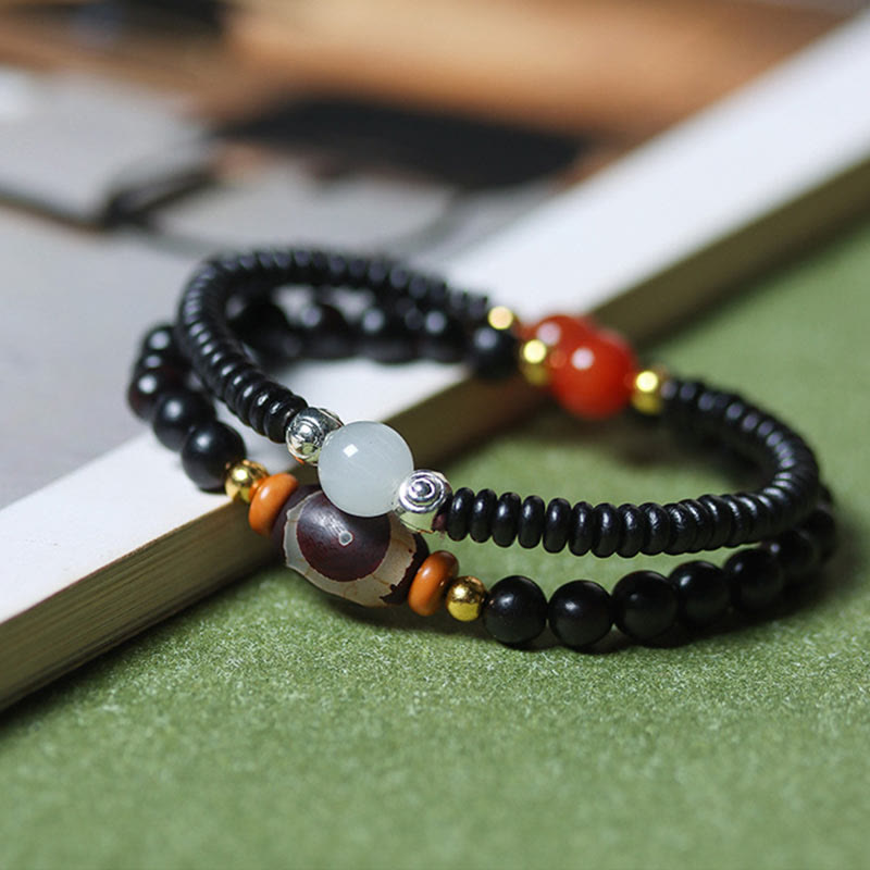 Braccialetto doppio giro Buddha Stones Ebano Sandalo Sandalo verde Perline Dzi Equilibrio Calma