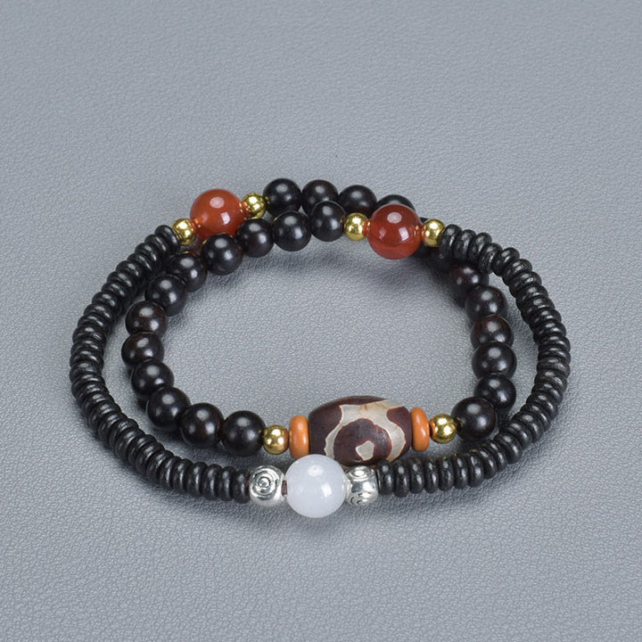 Braccialetto doppio giro Buddha Stones Ebano Sandalo Sandalo verde Perline Dzi Equilibrio Calma