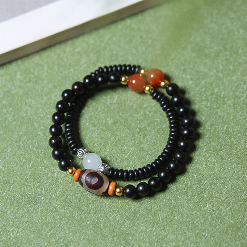 Braccialetto doppio giro Buddha Stones Ebano Sandalo Sandalo verde Perline Dzi Equilibrio Calma