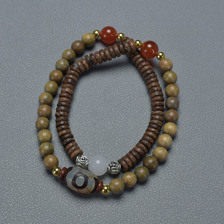 Braccialetto doppio giro Buddha Stones Ebano Sandalo Sandalo verde Perline Dzi Equilibrio Calma