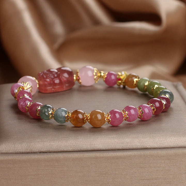 Braccialetto PIXIU Love in cristallo rosa, quarzo fragola, tormalina Buddha Stones - image 16