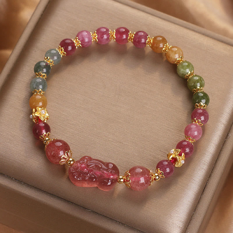 Braccialetto PIXIU Love in cristallo rosa, quarzo fragola, tormalina Buddha Stones - image 3