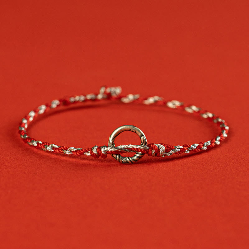 Braccialetto con cordino portafortuna Buddha Stones in argento sterling 925 con fibbia della pace - Rosso - 19 centimetri - image 1